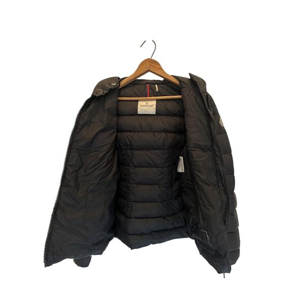 Moncler Down Puffer Jacket Womens XS 0 Black Hooded Zip Pockets Logo Patch - Picture 4 of 13